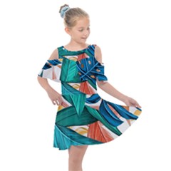 Leaves Tropical Exotic Kids  Shoulder Cutout Chiffon Dress by artworkshop