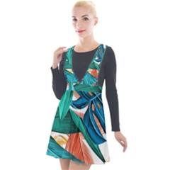 Leaves Tropical Exotic Plunge Pinafore Velour Dress by artworkshop