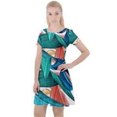 Leaves Tropical Exotic Cap Sleeve Velour Dress  by artworkshop