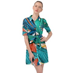 Leaves Tropical Exotic Belted Shirt Dress by artworkshop