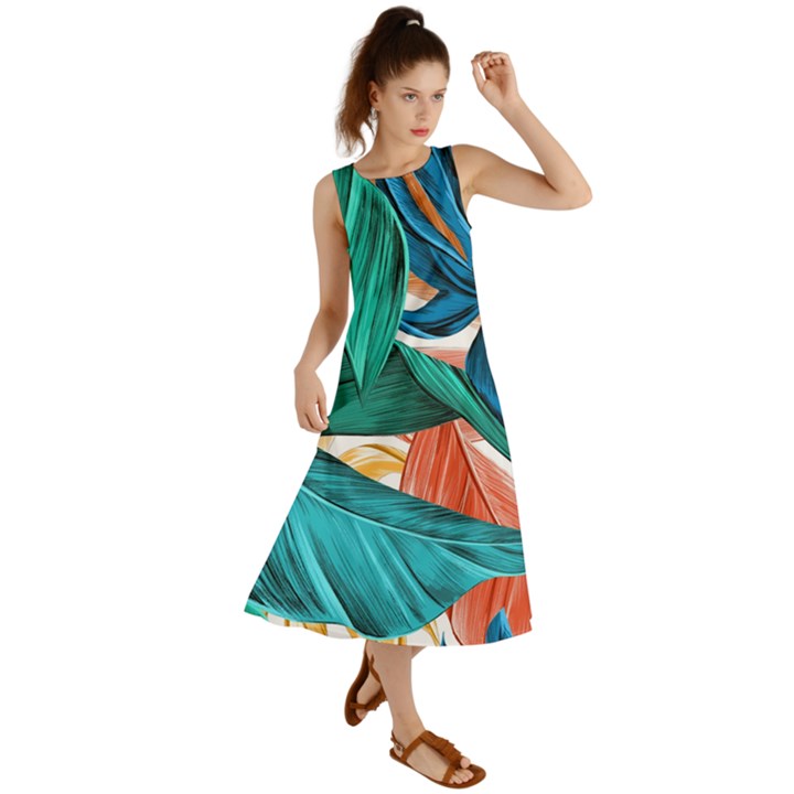 Leaves Tropical Exotic Summer Maxi Dress