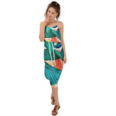 Leaves Tropical Exotic Waist Tie Cover Up Chiffon Dress by artworkshop