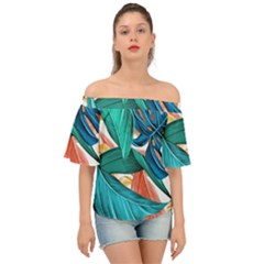 Leaves Tropical Exotic Off Shoulder Short Sleeve Top by artworkshop