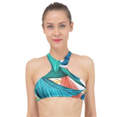 Leaves Tropical Exotic High Neck Bikini Top by artworkshop