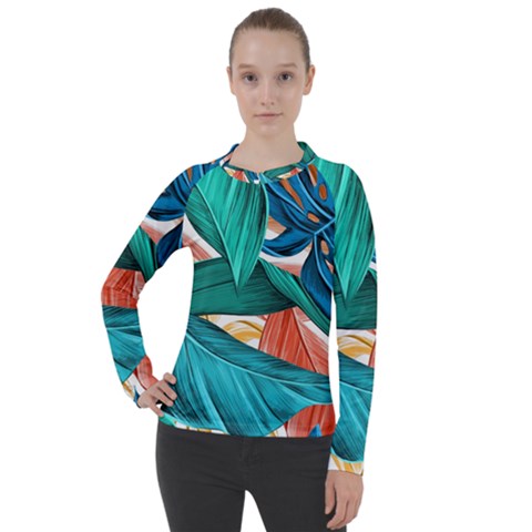 Leaves Tropical Exotic Women s Pique Long Sleeve Tee by artworkshop