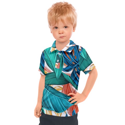 Leaves Tropical Exotic Kids  Polo Tee by artworkshop