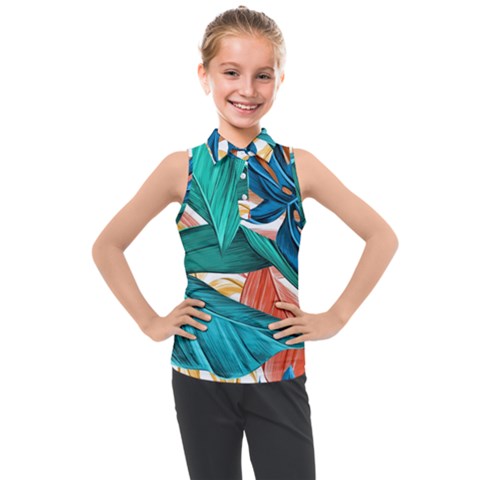 Leaves Tropical Exotic Kids  Sleeveless Polo Tee by artworkshop