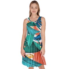 Leaves Tropical Exotic Knee Length Skater Dress With Pockets by artworkshop