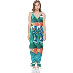 Leaves Tropical Exotic Sleeveless Tie Ankle Chiffon Jumpsuit by artworkshop