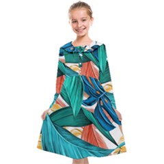 Leaves Tropical Exotic Kids  Midi Sailor Dress by artworkshop