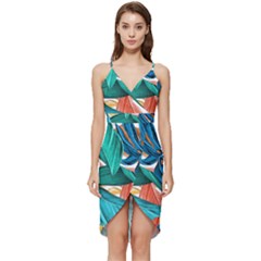 Leaves Tropical Exotic Wrap Frill Dress