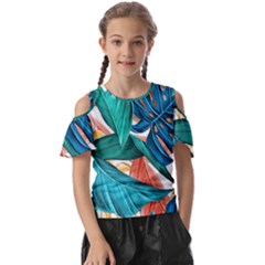 Leaves Tropical Exotic Kids  Butterfly Cutout Tee by artworkshop