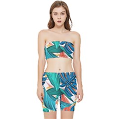 Leaves Tropical Exotic Stretch Shorts And Tube Top Set by artworkshop