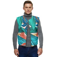 Leaves Tropical Exotic Men s Short Button Up Puffer Vest	 by artworkshop