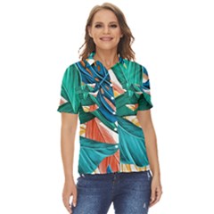 Leaves Tropical Exotic Women s Short Sleeve Double Pocket Shirt