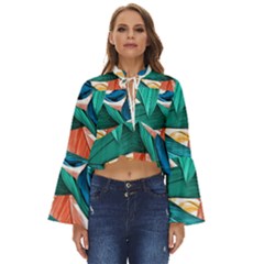 Leaves Tropical Exotic Boho Long Bell Sleeve Top by artworkshop