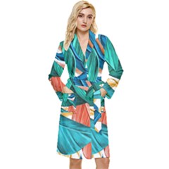 Leaves Tropical Exotic Long Sleeve Velour Robe by artworkshop