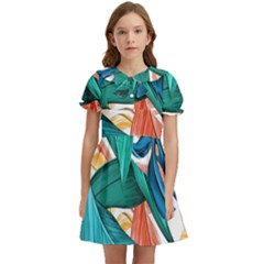 Leaves Tropical Exotic Kids  Bow Tie Puff Sleeve Dress by artworkshop