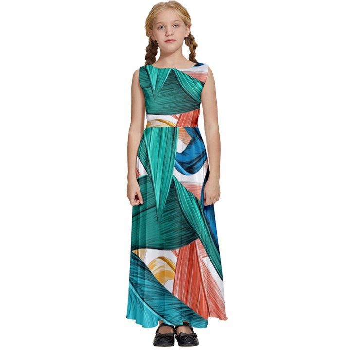 Leaves Tropical Exotic Kids  Satin Sleeveless Maxi Dress