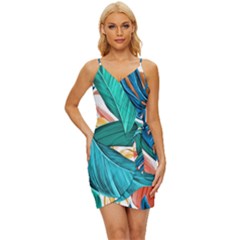 Leaves Tropical Exotic Wrap Tie Front Dress