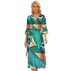 Leaves Tropical Exotic Midsummer Wrap Dress by artworkshop