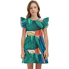 Leaves Tropical Exotic Kids  Winged Sleeve Dress