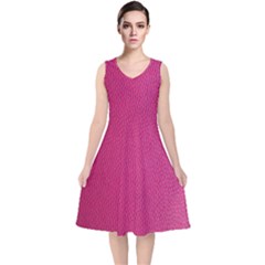 Pink Leather Leather Texture Skin Texture V-neck Midi Sleeveless Dress  by artworkshop