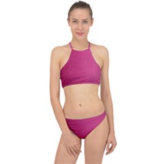 Pink Leather Leather Texture Skin Texture Racer Front Bikini Set by artworkshop