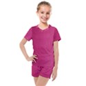 Pink Leather Leather Texture Skin Texture Kids  Mesh Tee and Shorts Set View1