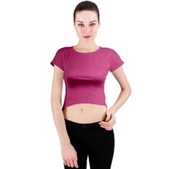 Pink Leather Leather Texture Skin Texture Crew Neck Crop Top by artworkshop