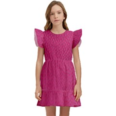 Pink Leather Leather Texture Skin Texture Kids  Winged Sleeve Dress