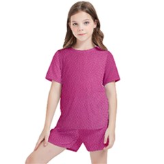 Pink Leather Leather Texture Skin Texture Kids  Tee And Sports Shorts Set by artworkshop