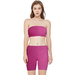 Pink Leather Leather Texture Skin Texture Stretch Shorts And Tube Top Set