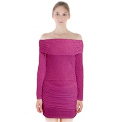 Pink Leather Leather Texture Skin Texture Long Sleeve Off Shoulder Dress by artworkshop