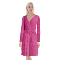 Pink Leather Leather Texture Skin Texture Long Sleeve Velvet Front Wrap Dress by artworkshop