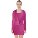 Pink Leather Leather Texture Skin Texture V-neck Bodycon Long Sleeve Dress View1