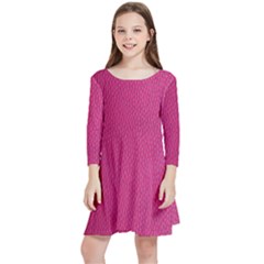 Pink Leather Leather Texture Skin Texture Kids  Quarter Sleeve Skater Dress by artworkshop