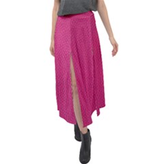 Pink Leather Leather Texture Skin Texture Velour Split Maxi Skirt