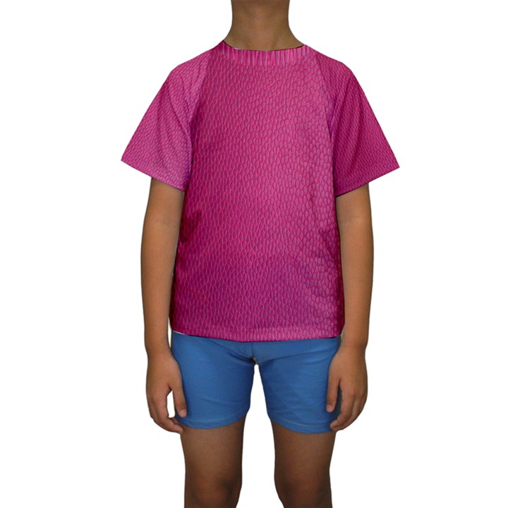 Pink Leather Leather Texture Skin Texture Kids  Short Sleeve Swimwear