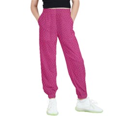 Pink Leather Leather Texture Skin Texture Kids  Elastic Waist Pants