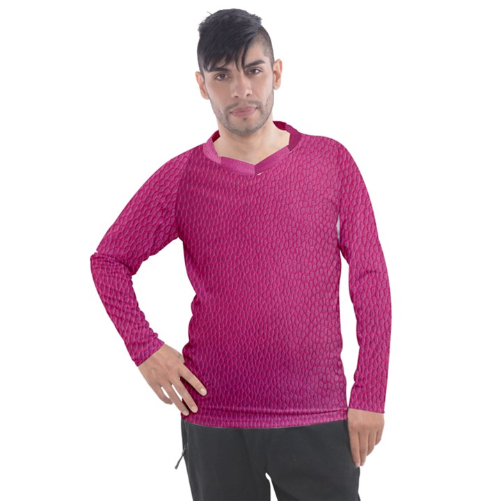 Pink Leather Leather Texture Skin Texture Men s Pique Long Sleeve Tee