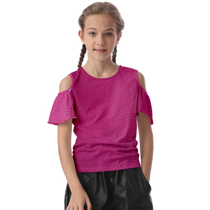 Pink Leather Leather Texture Skin Texture Kids  Butterfly Cutout Tee