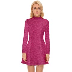 Pink Leather Leather Texture Skin Texture Long Sleeve Velour Longline Dress