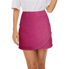 Pink Leather Leather Texture Skin Texture Mini Front Wrap Skirt by artworkshop