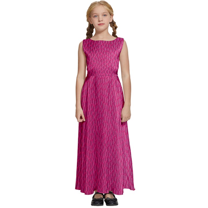 Pink Leather Leather Texture Skin Texture Kids  Satin Sleeveless Maxi Dress