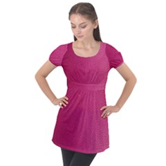 Pink Leather Leather Texture Skin Texture Puff Sleeve Tunic Top by artworkshop