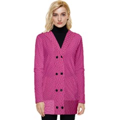 Pink Leather Leather Texture Skin Texture Button Up Hooded Coat  by artworkshop