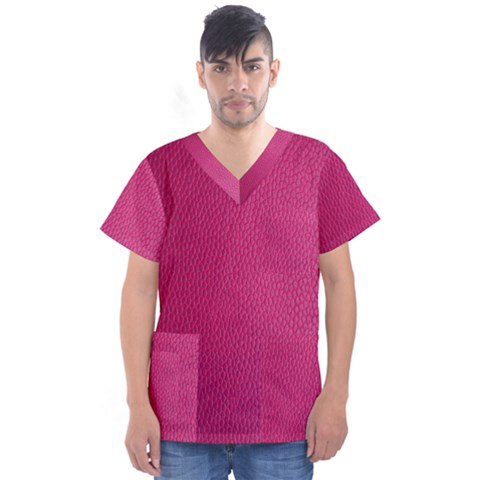 Pink Leather Leather Texture Skin Texture Men s V-neck Scrub Top by artworkshop