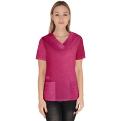 Pink Leather Leather Texture Skin Texture Women s V-neck Scrub Top by artworkshop