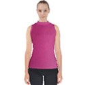 Pink Leather Leather Texture Skin Texture Mock Neck Shell Top View1